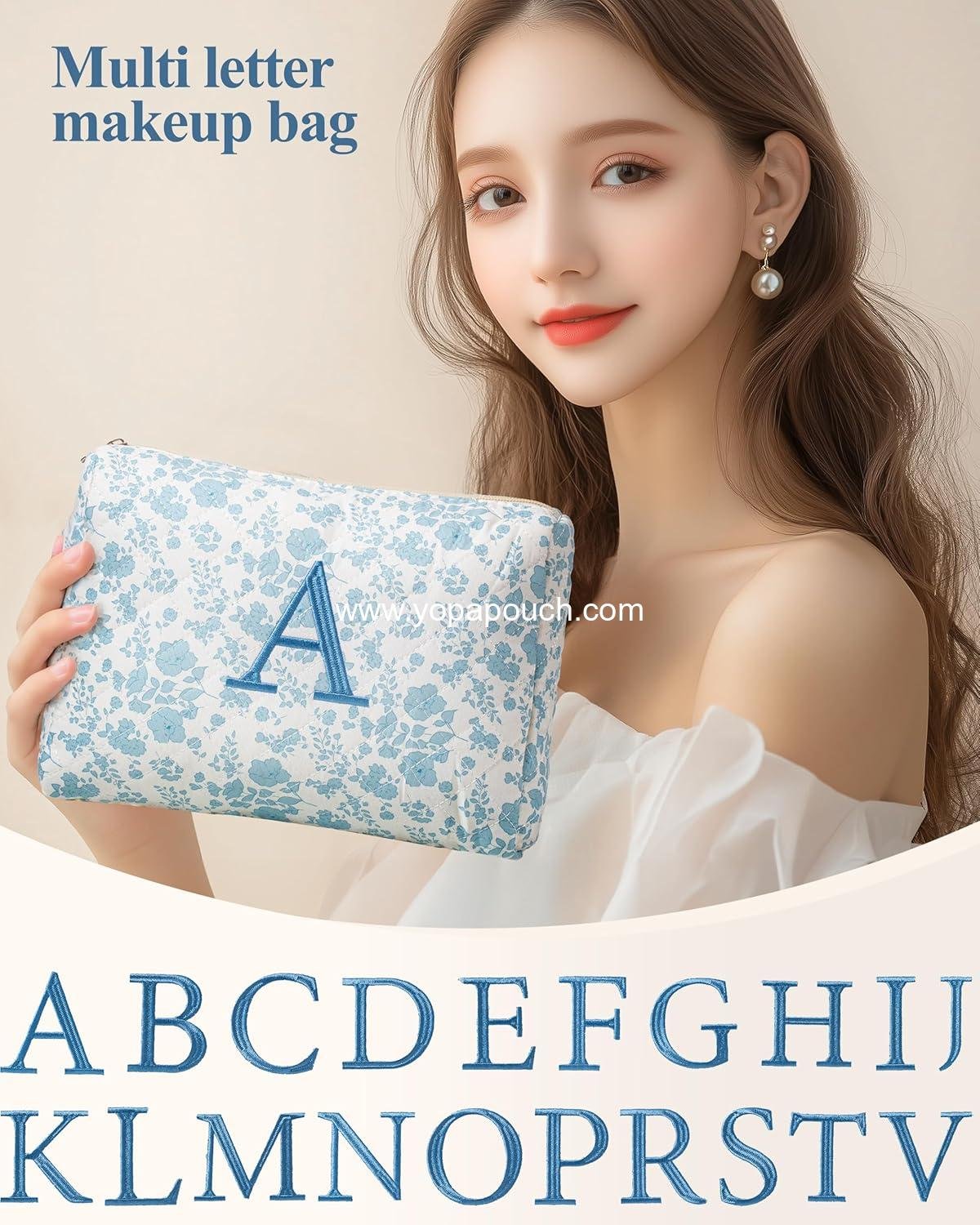 OEM Cute Floral Quilted Makeup Bag, Large Cotton Travel Cosmetic Toiletry Bag for Women and Girls - Supplier