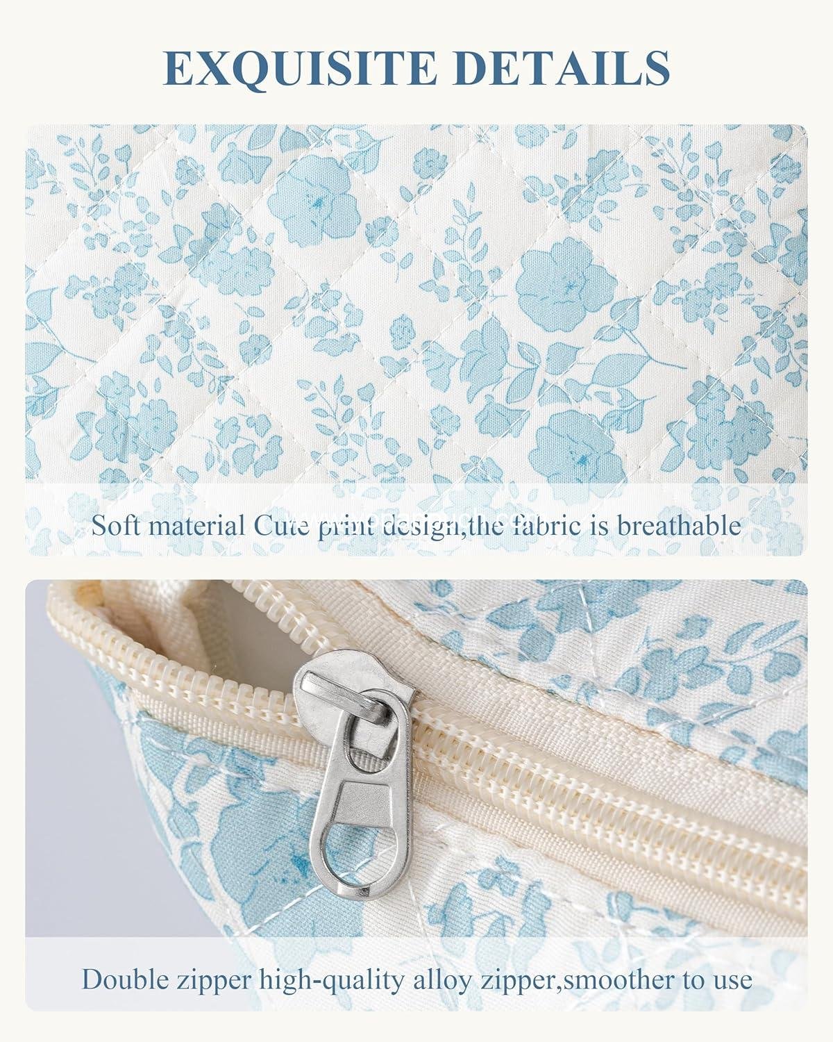 OEM Cute Floral Quilted Makeup Bag, Large Cotton Travel Cosmetic Toiletry Bag for Women and Girls - Supplier