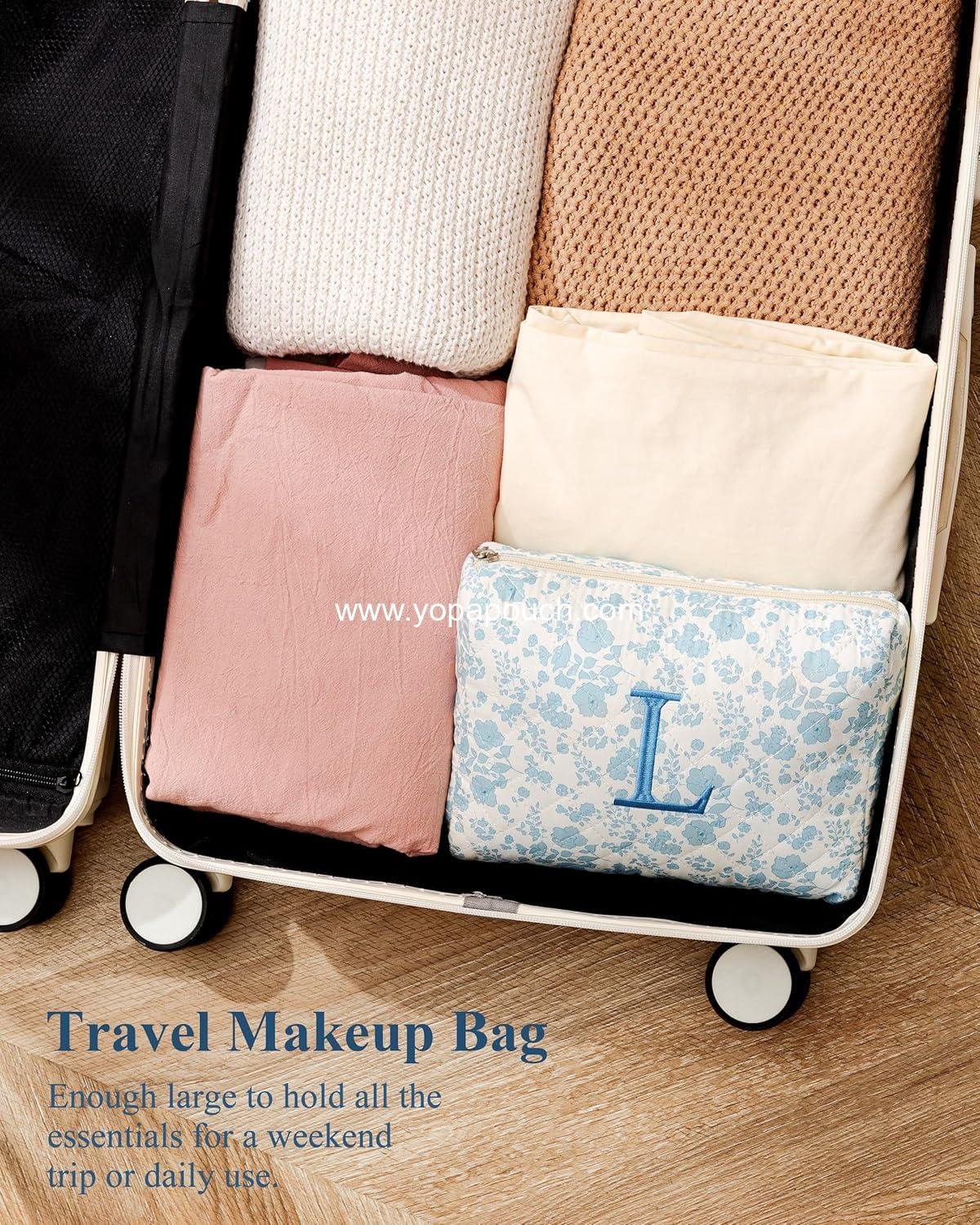 OEM Cute Floral Quilted Makeup Bag, Large Cotton Travel Cosmetic Toiletry Bag for Women and Girls - Supplier