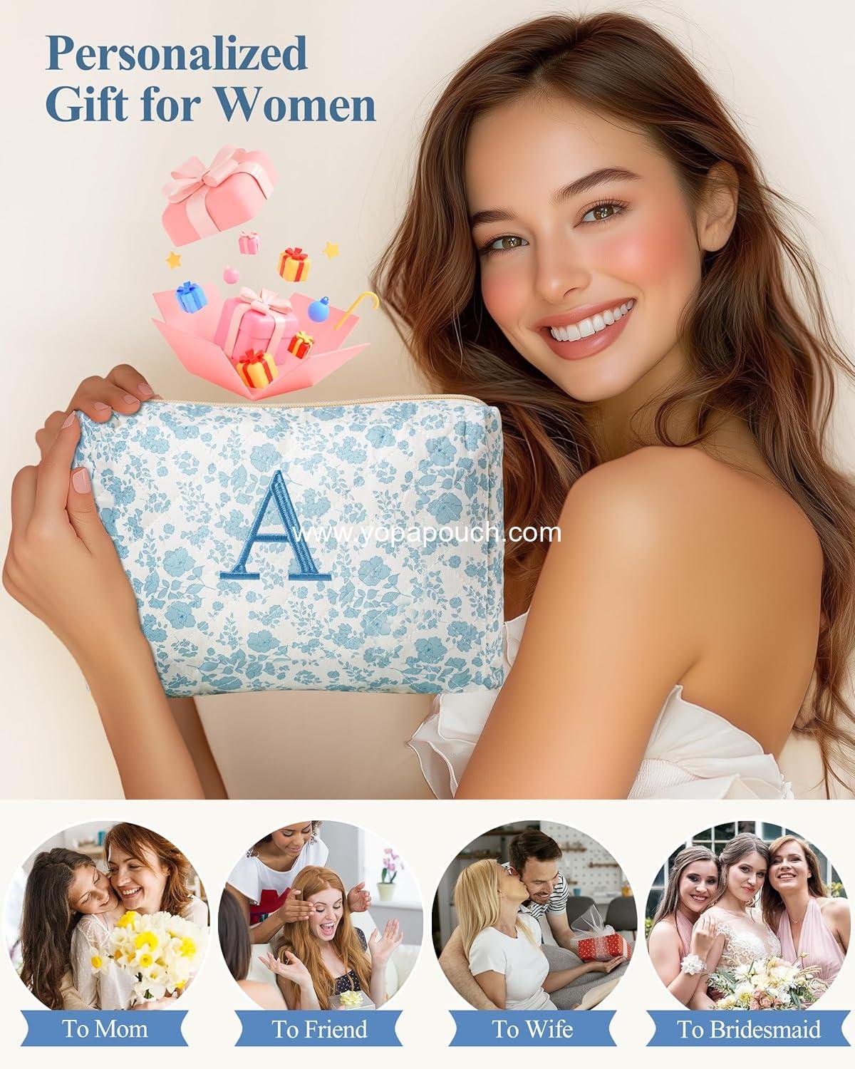 OEM Cute Floral Quilted Makeup Bag, Large Cotton Travel Cosmetic Toiletry Bag for Women and Girls - Supplier