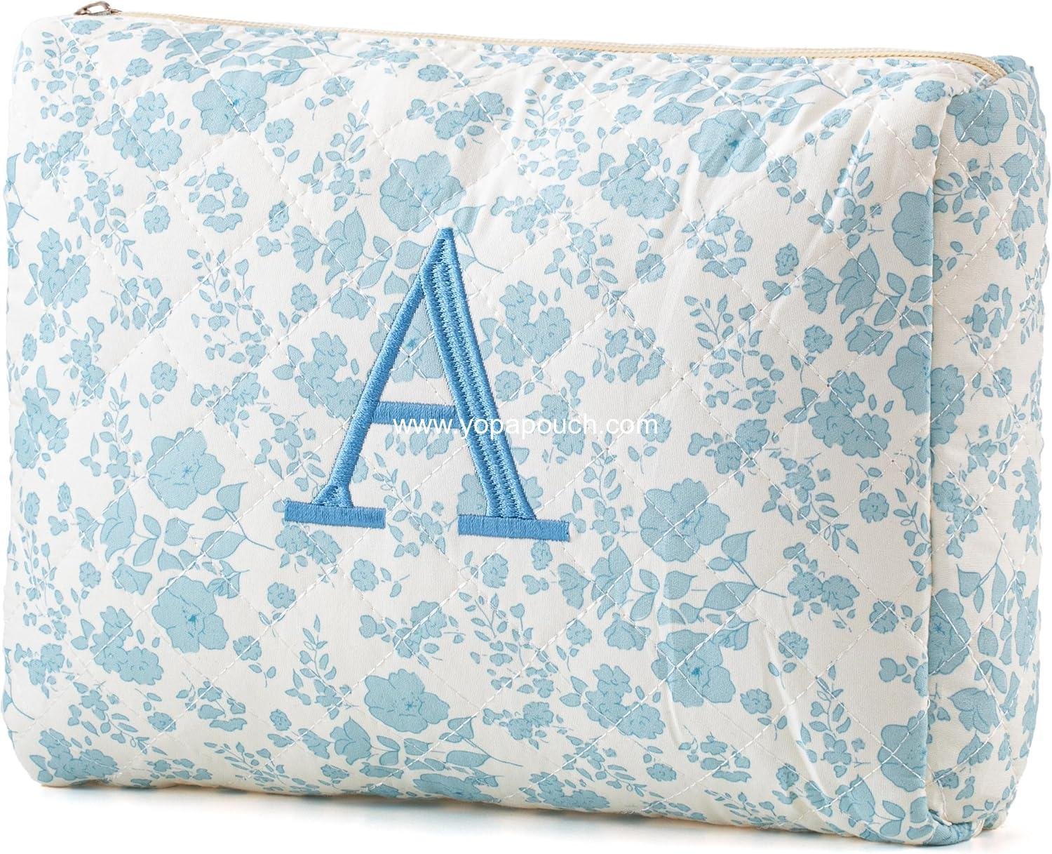 OEM Cute Floral Quilted Makeup Bag, Large Cotton Travel Cosmetic Toiletry Bag for Women and Girls - Supplier