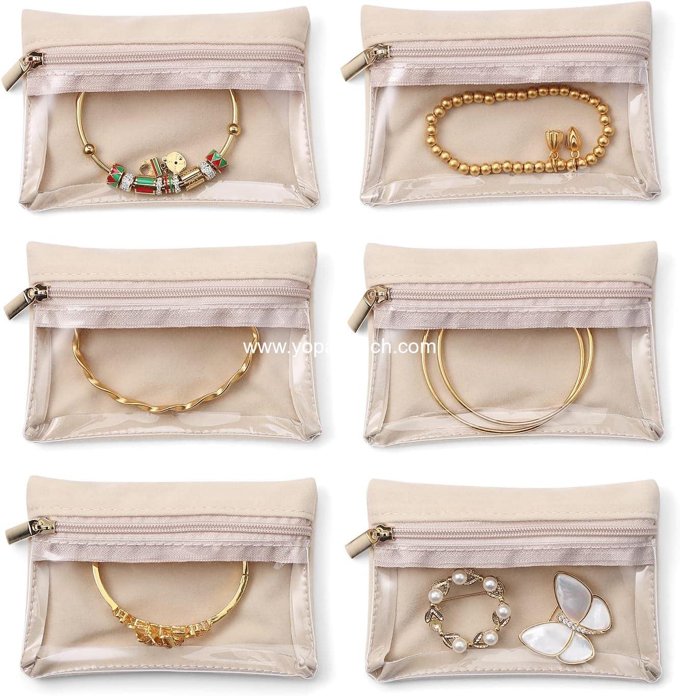 Wholesale Travel Jewelry Organizer - 6 Velvet Zipped Pouches for Necklaces, Rings, Earrings, and Storage, Rosy Mauve Supplier