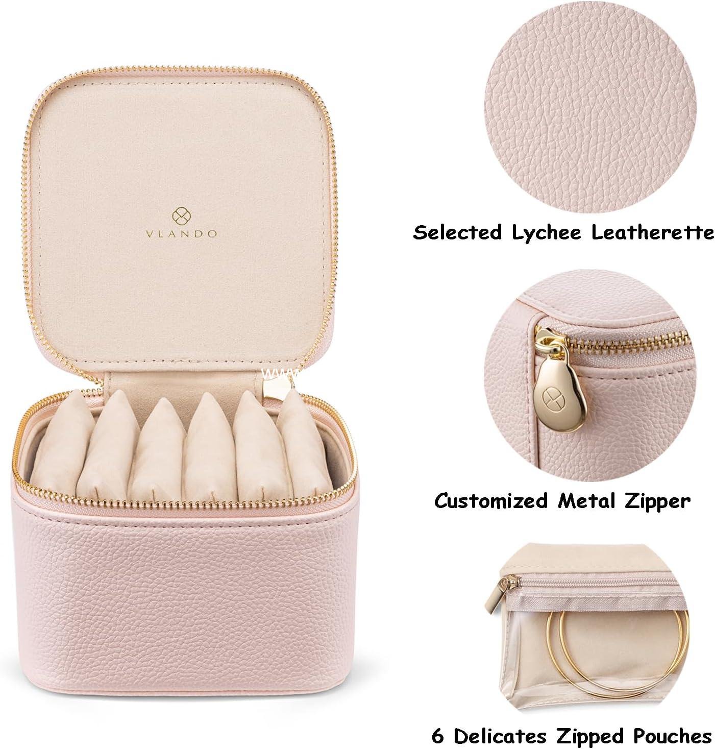 Wholesale Travel Jewelry Organizer - 6 Velvet Zipped Pouches for Necklaces, Rings, Earrings, and Storage, Rosy Mauve Supplier