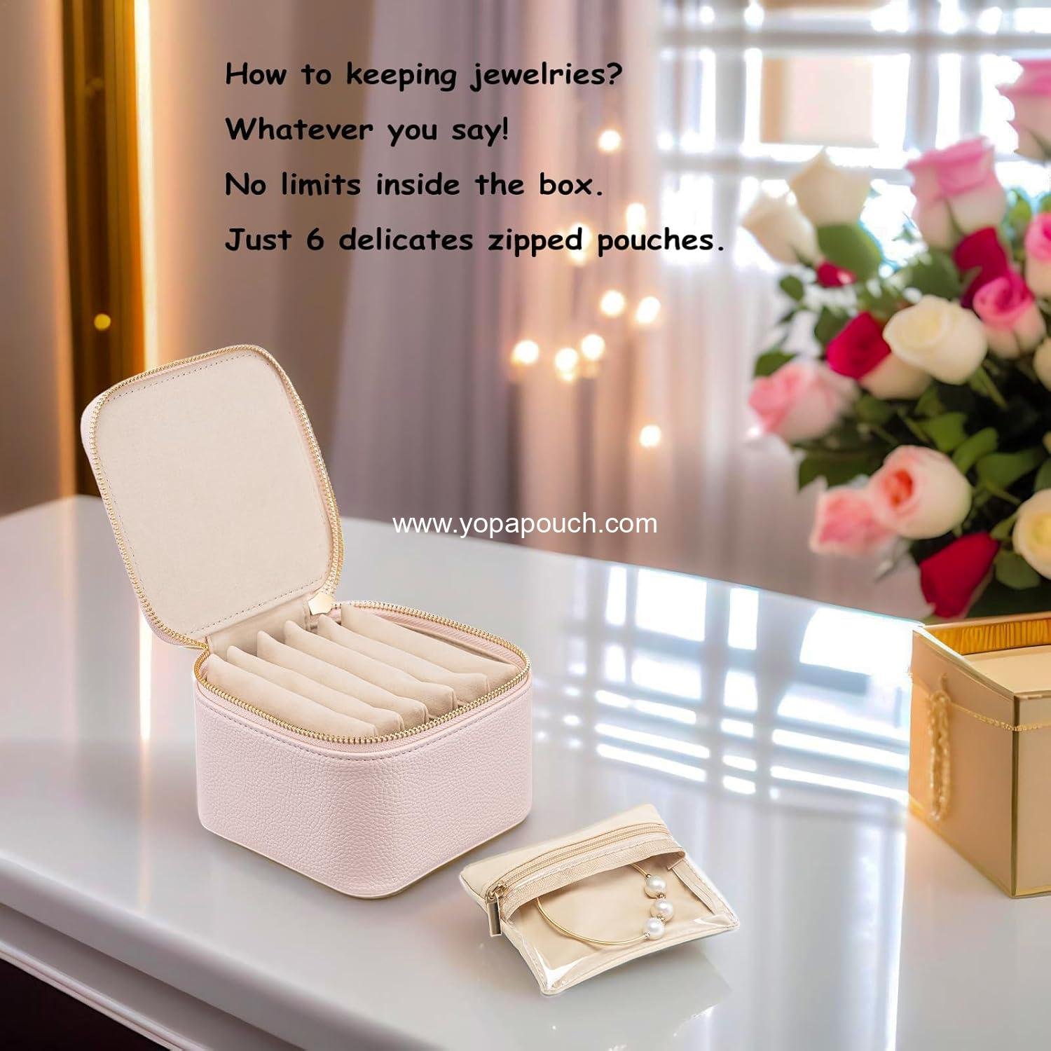 Wholesale Travel Jewelry Organizer - 6 Velvet Zipped Pouches for Necklaces, Rings, Earrings, and Storage, Rosy Mauve Supplier