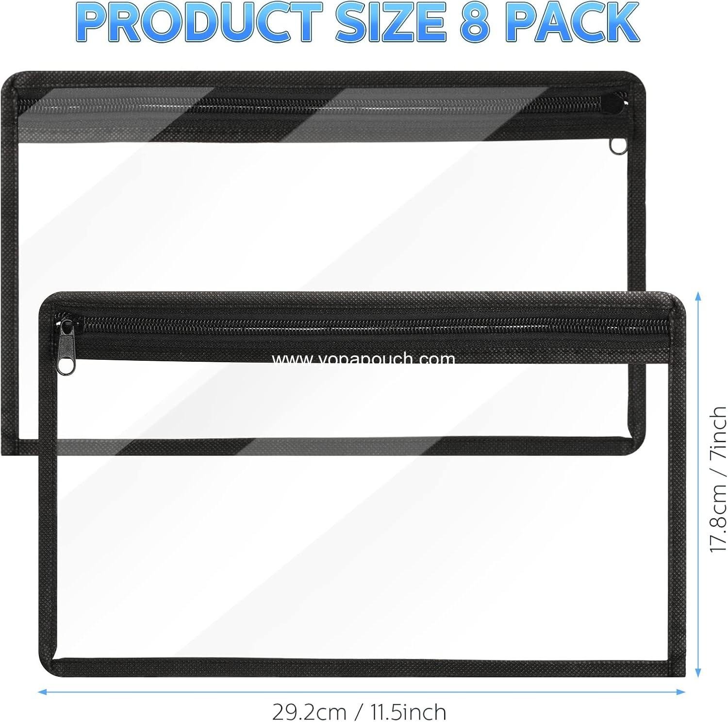 Wholesale 8 Pcs Clear Zipper Pouches - PVC Makeup and Pencil Pouch Envelopes for Document Organization - Multi-Purpose Storage Bags (11.5 x 7 Inches, Black Edging) Supplier