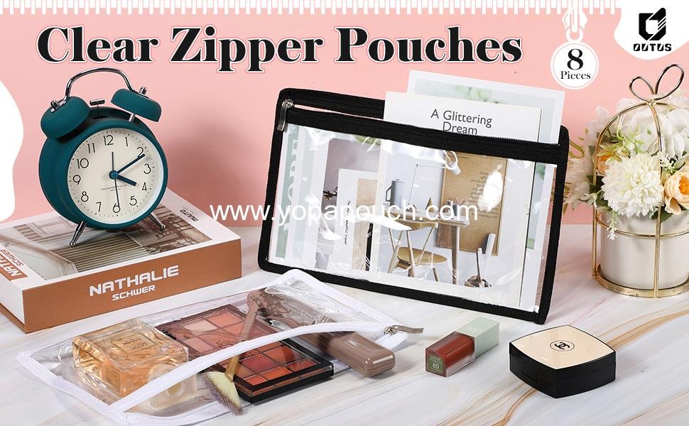 Wholesale 8 Pcs Clear Zipper Pouches - PVC Makeup and Pencil Pouch Envelopes for Document Organization - Multi-Purpose Storage Bags (11.5 x 7 Inches, Black Edging) Supplier