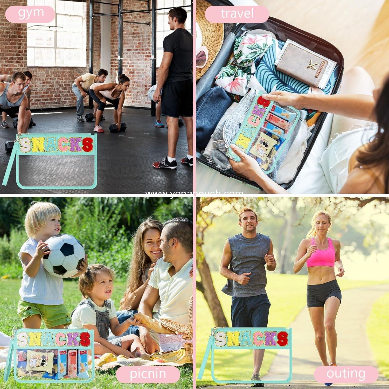 Wholesale Clear Snack Bag for Travel, Chenille Letter Zipper Pouch, Nylon Cosmetic Makeup Travel Bag for Women, OEM Supplier