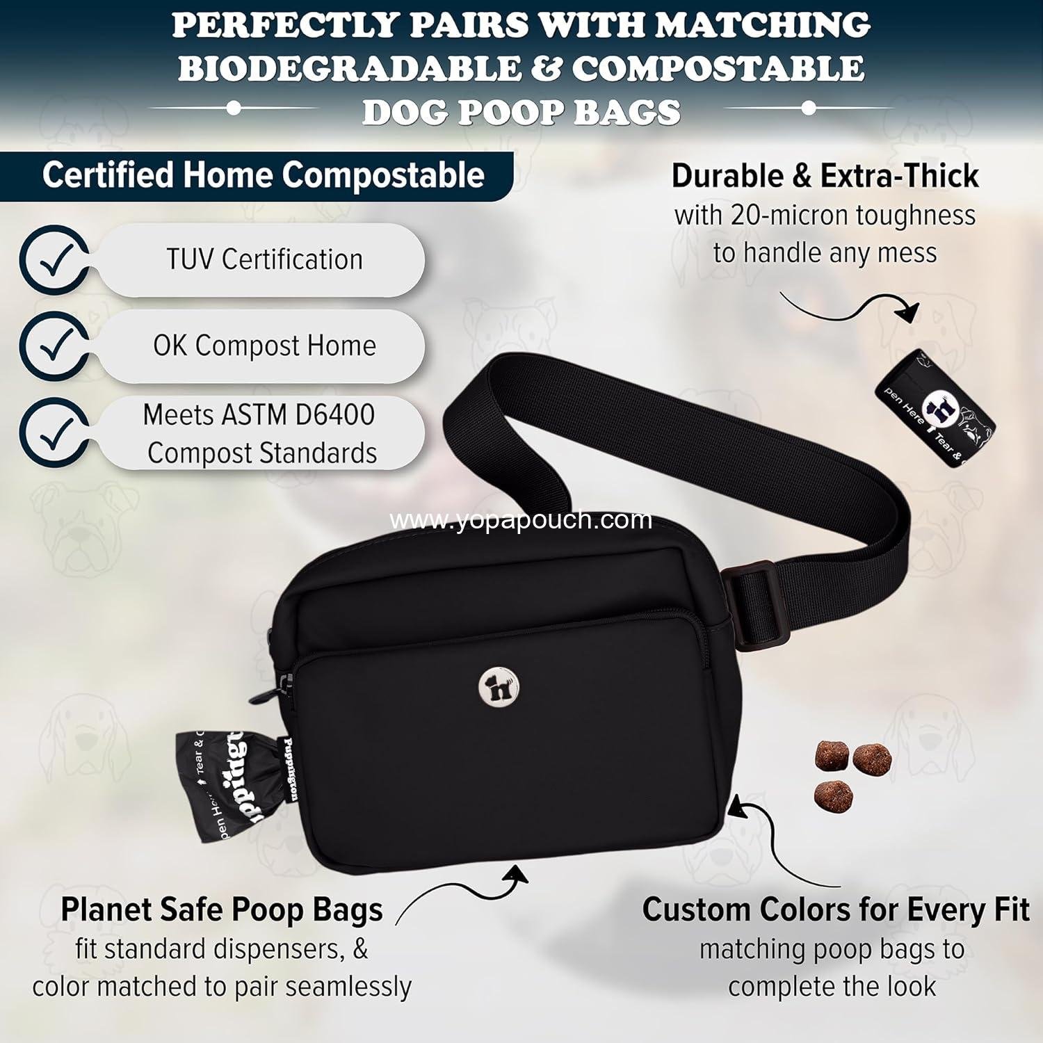 Wholesale 3-in-1 Crossbody Dog Walking Bag & Treat Pouch with Matching Planet Safe Poop Bags & Built-In Dispenser - Ideal Gift for Dog Moms & Puppy Training with Zippered Pockets (Onyx Black) Supplier