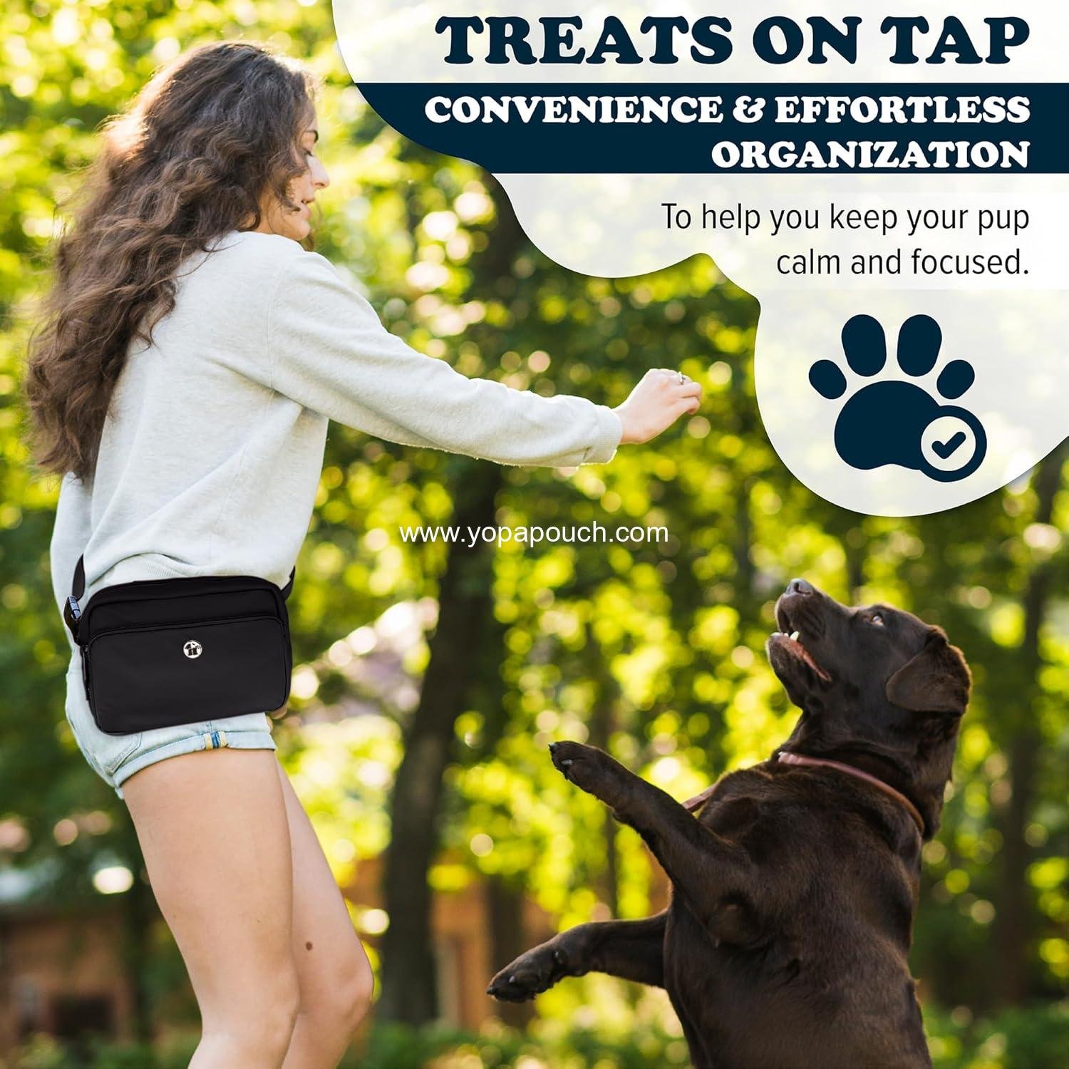 Wholesale 3-in-1 Crossbody Dog Walking Bag & Treat Pouch with Matching Planet Safe Poop Bags & Built-In Dispenser - Ideal Gift for Dog Moms & Puppy Training with Zippered Pockets (Onyx Black) Supplier