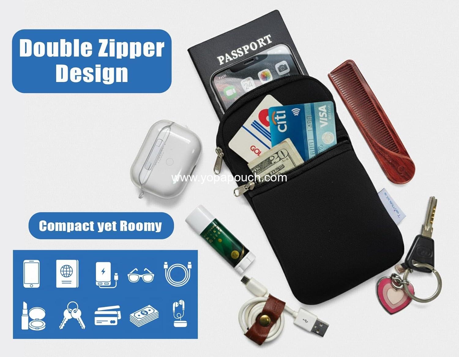 Wholesale Neoprene Universal Cell Phone Double Zipper Sleeve Pouch Case with Crossbody Strap and Neck Lanyard | Shock-Absorbing | Lightweight | Starry Night | Supplier