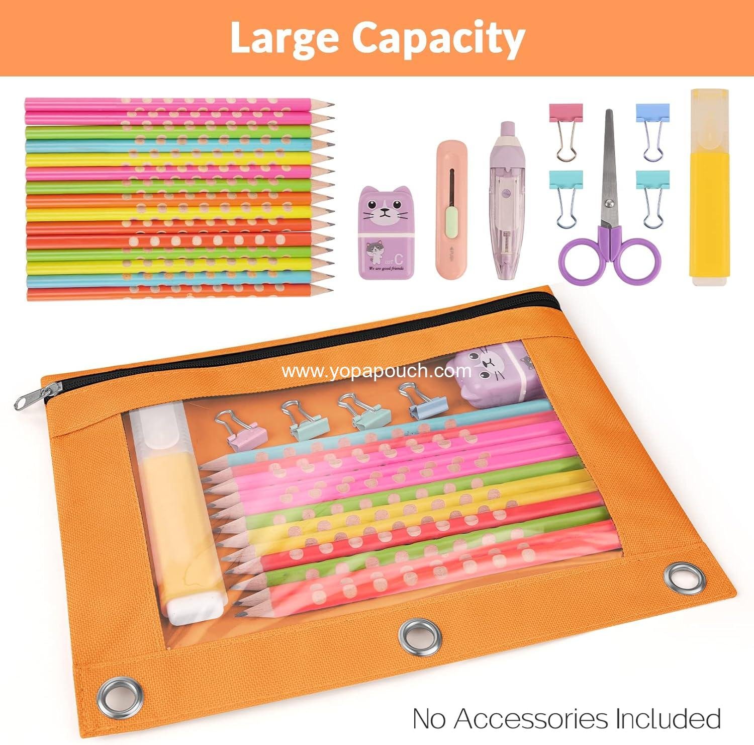 Wholesale Binder Pencil Pouch 2 Pack with Clear Window & Zipper, Reinforced Grommets, Pencil Case for 3 Ring Binder, Blue & Orange - Supplier