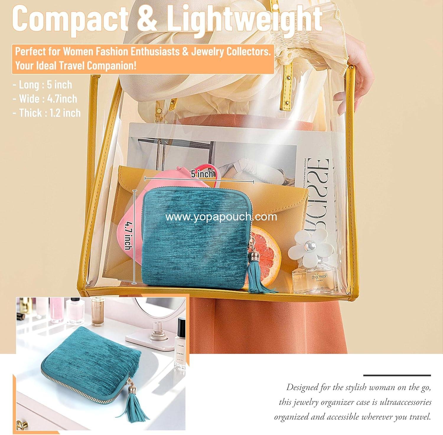 Wholesale 5-Layer Jewelry Organizer Case for Travel - Velvet Zipper Pouch Bag for Bangles and Bracelets Storage, Protects from Tangles and Scratches (Peacock Blue) - Supplier