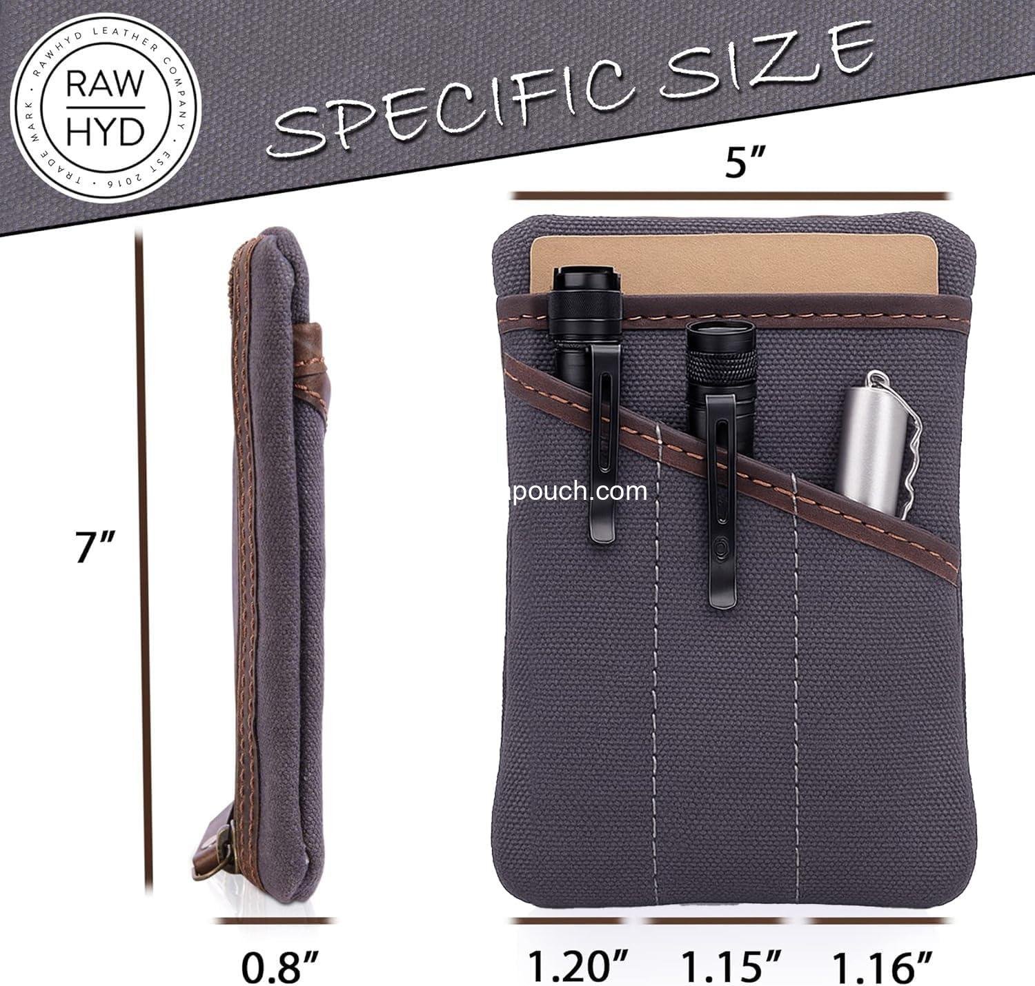 Wholesale Waxed Canvas EDC Pocket Organizer - Multi-Tool Back Pocket Pouch for Phone, Notebook, Pen & EDC Gear - Water-Repellent Leather Tool Pouch, Sizes: 6” x 4” & 7” x 5”, Supplier