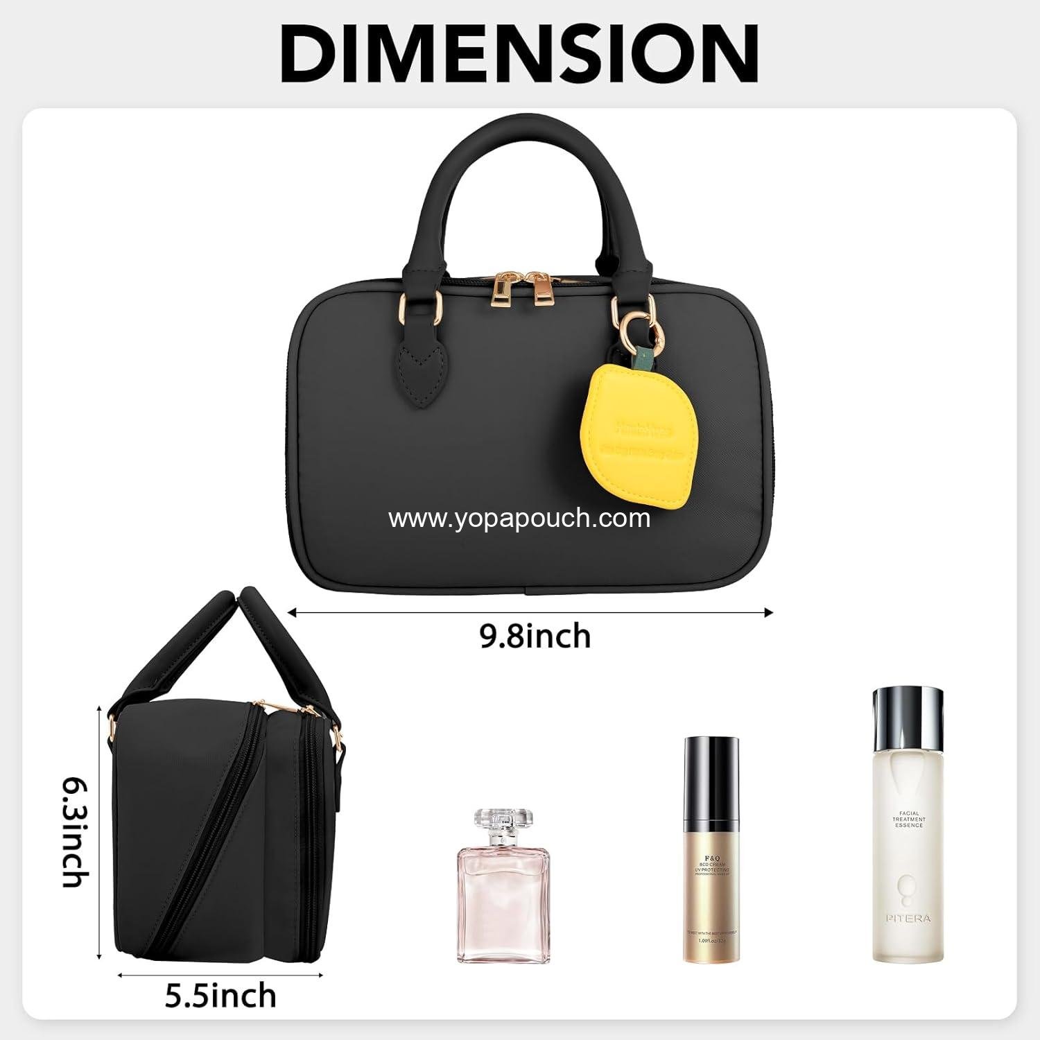 Wholesale Travel Makeup Bag for Women - Large Capacity Portable Organizer, Waterproof Open Flat Cosmetic Pouch, Vertical Free-Standing Brush Holder for Easy Access - Black Manufacturer