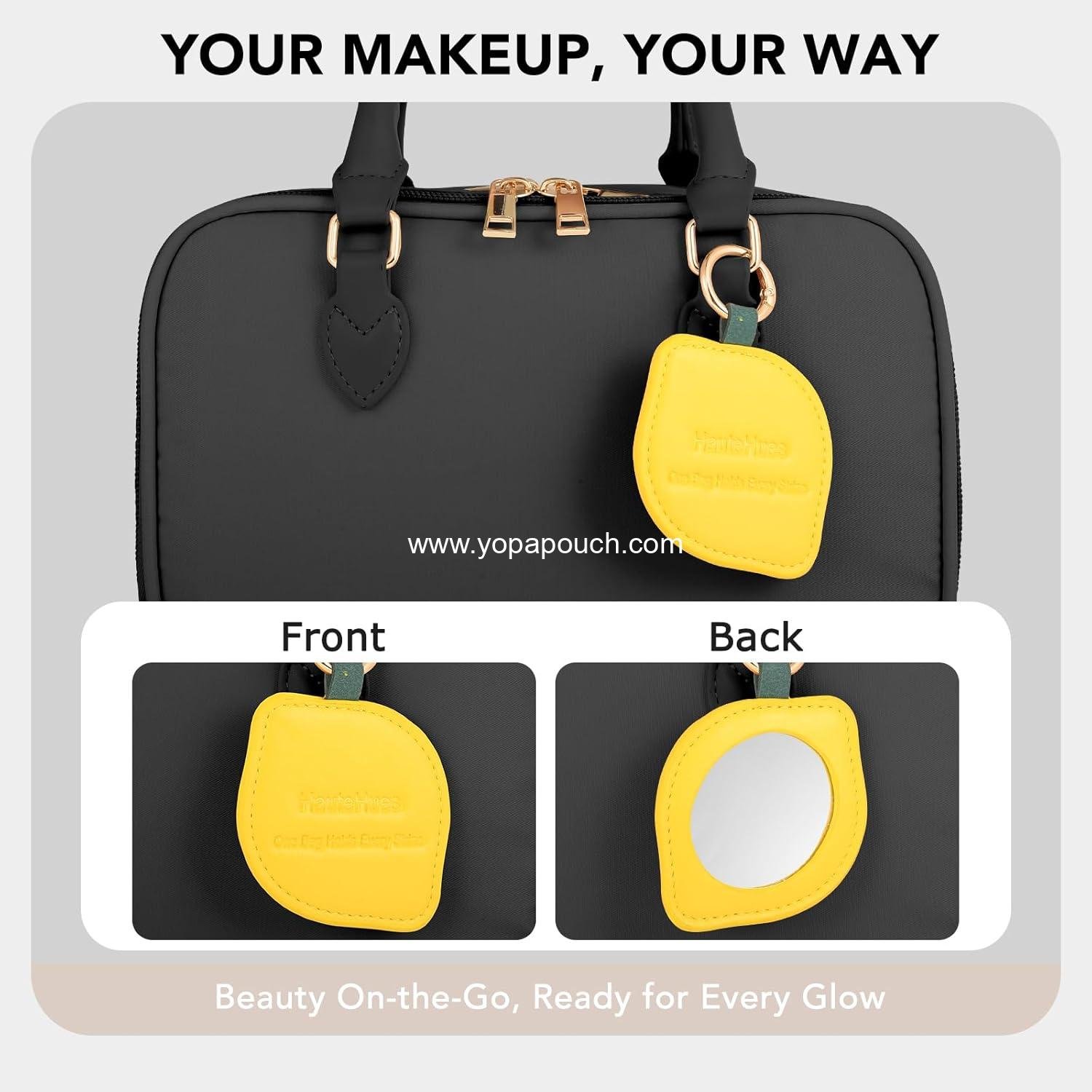 Wholesale Travel Makeup Bag for Women - Large Capacity Portable Organizer, Waterproof Open Flat Cosmetic Pouch, Vertical Free-Standing Brush Holder for Easy Access - Black Manufacturer