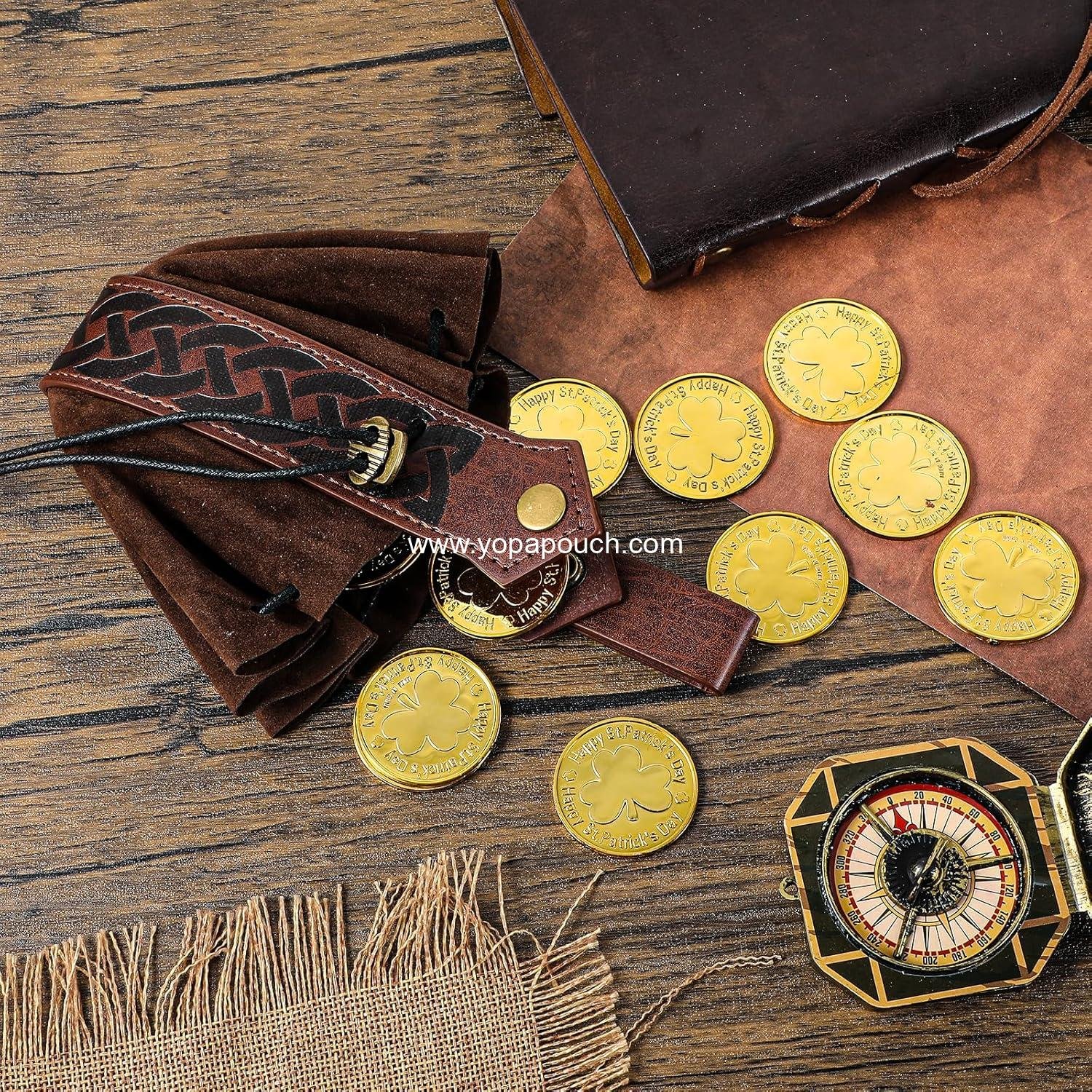 Wholesale Medieval Faux Leather Pouch, Retro Nordic Coin Purse, Portable Drawstring Dice Bag for Costumes (Brown) - Supplier