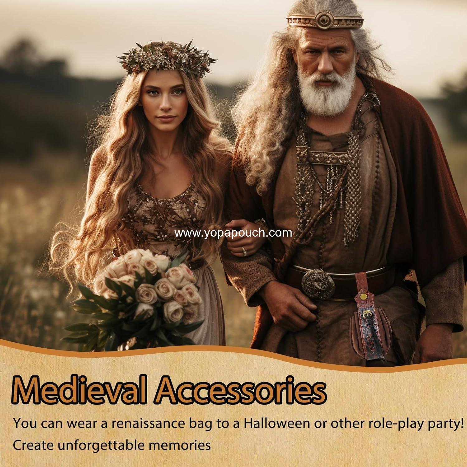 Wholesale Medieval Faux Leather Pouch, Retro Nordic Coin Purse, Portable Drawstring Dice Bag for Costumes (Brown) - Supplier