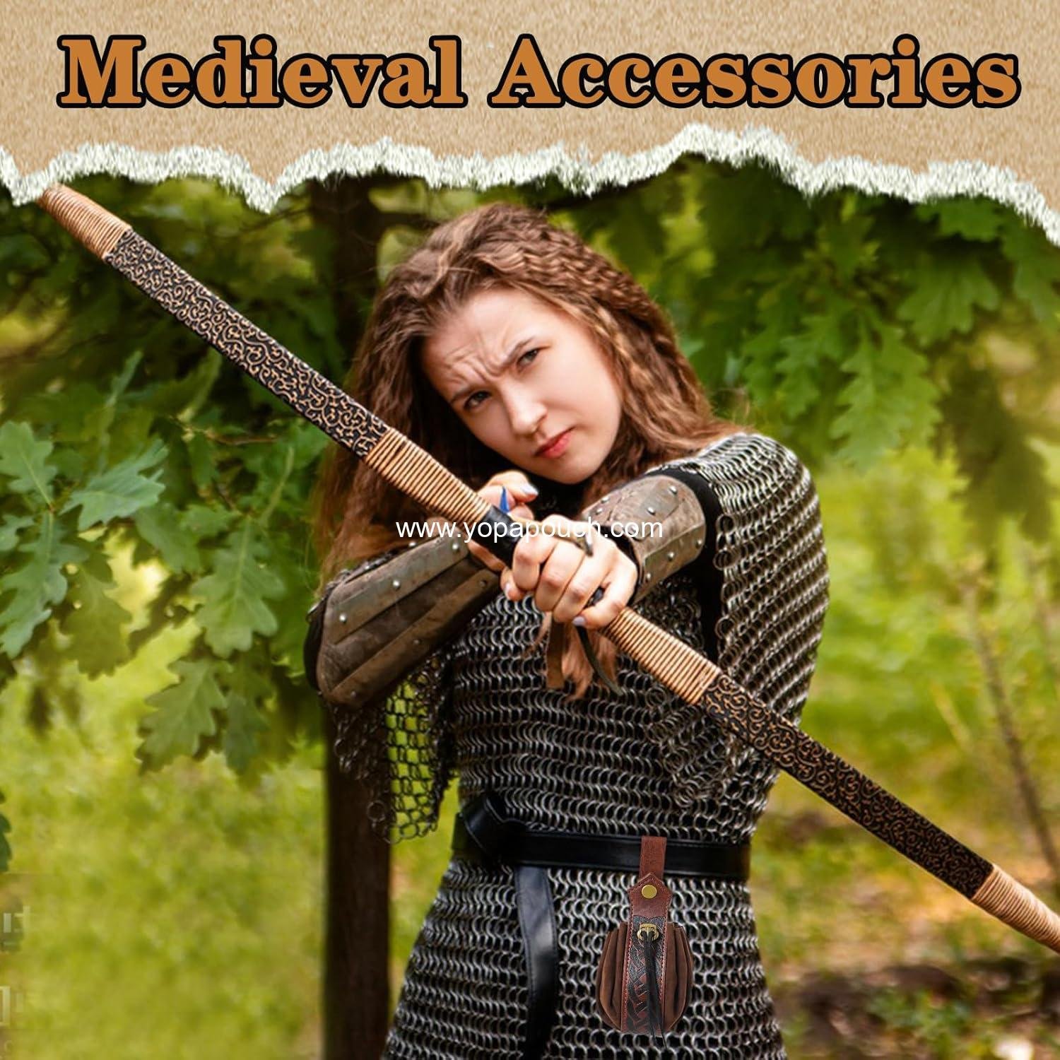 Wholesale Medieval Faux Leather Pouch, Retro Nordic Coin Purse, Portable Drawstring Dice Bag for Costumes (Brown) - Supplier