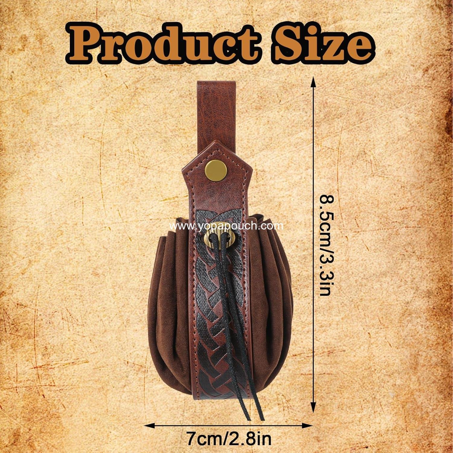 Wholesale Medieval Faux Leather Pouch, Retro Nordic Coin Purse, Portable Drawstring Dice Bag for Costumes (Brown) - Supplier