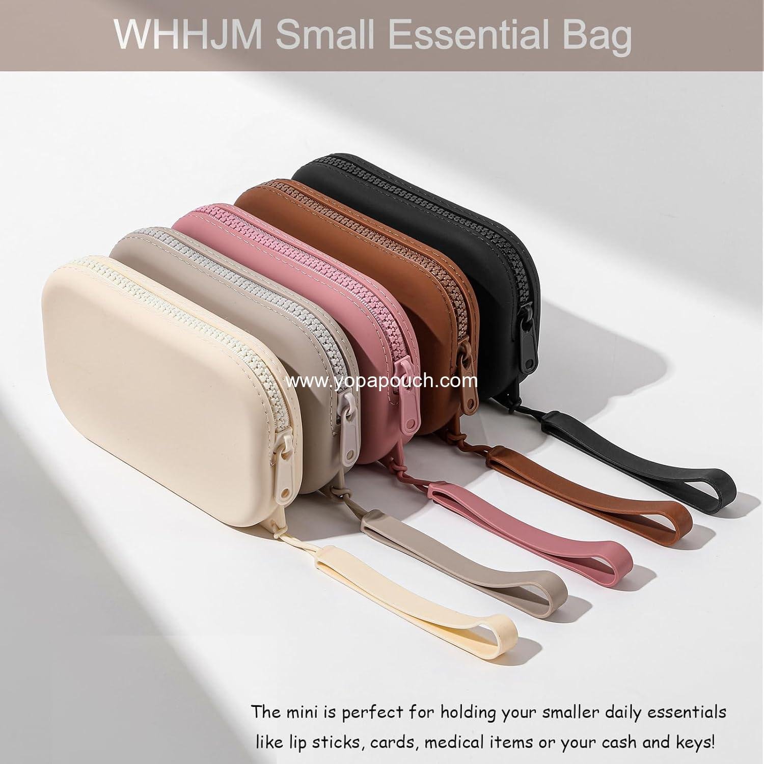 Wholesale Small Silicone Multifunctional Essential Bag Portable Travel Makeup Bag for Women Men Cards Cash Zipper Pouch (Black) - Supplier