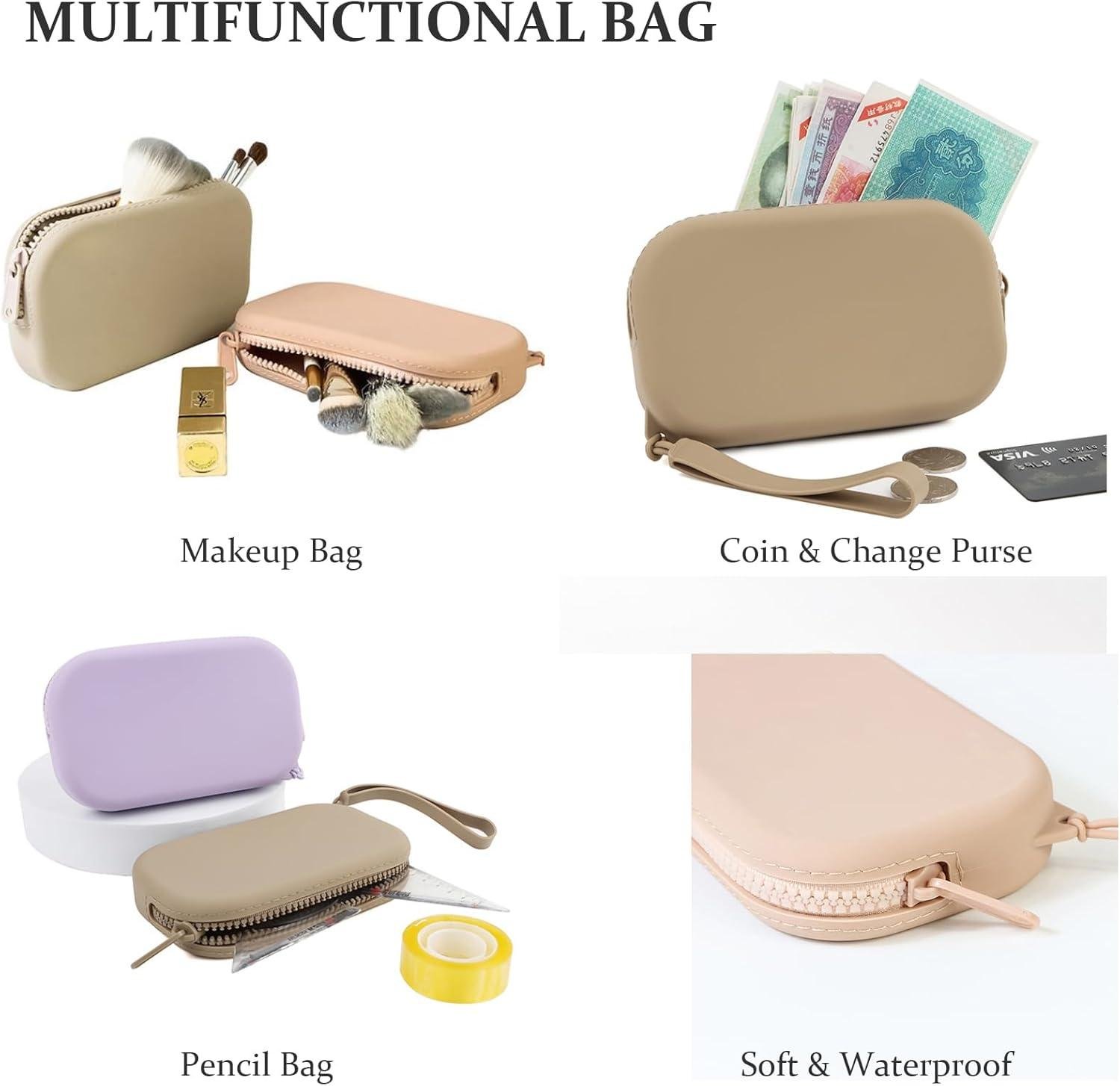 Wholesale Small Silicone Multifunctional Essential Bag Portable Travel Makeup Bag for Women Men Cards Cash Zipper Pouch (Black) - Supplier