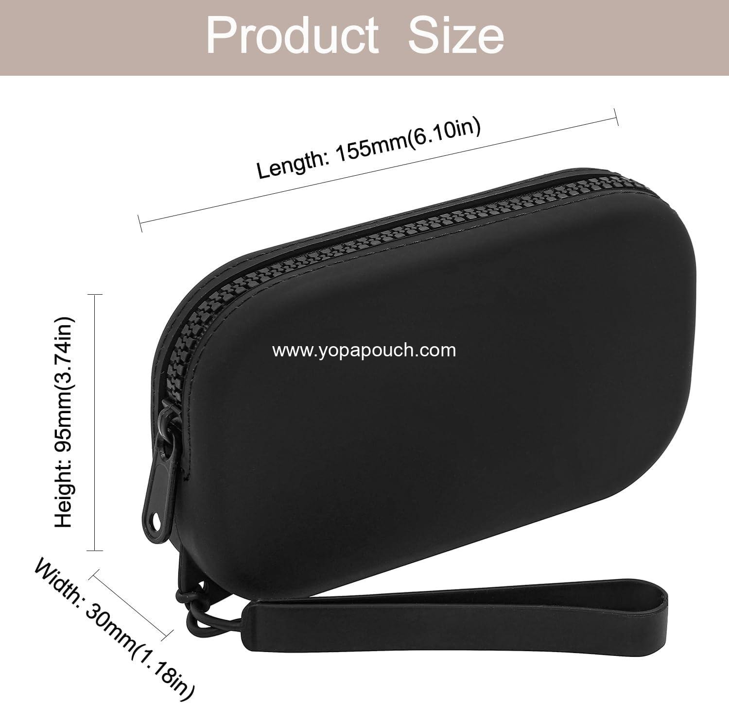 Wholesale Small Silicone Multifunctional Essential Bag Portable Travel Makeup Bag for Women Men Cards Cash Zipper Pouch (Black) - Supplier