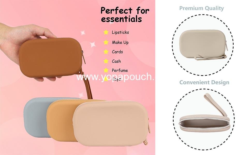Wholesale Small Silicone Multifunctional Essential Bag Portable Travel Makeup Bag for Women Men Cards Cash Zipper Pouch (Black) - Supplier