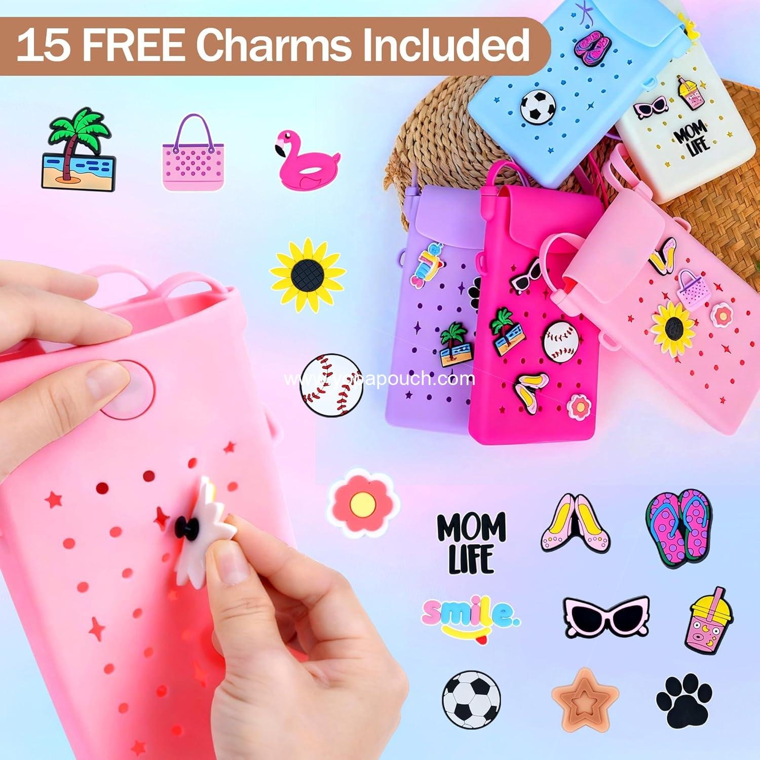 OEM Silicone Crossbody Bag for Women with Magnetic Closure, Adjustable Strap Fits iPhone, Cute Mini Phone Crossbody Bag with DIY Charms for Travel, Beach, Stocking Stuffer Gift Supplier