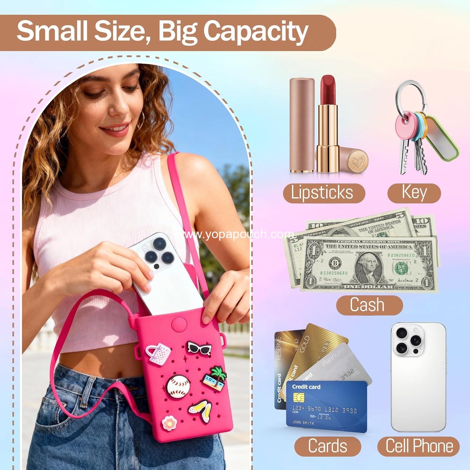 OEM Silicone Crossbody Bag for Women with Magnetic Closure, Adjustable Strap Fits iPhone, Cute Mini Phone Crossbody Bag with DIY Charms for Travel, Beach, Stocking Stuffer Gift Supplier