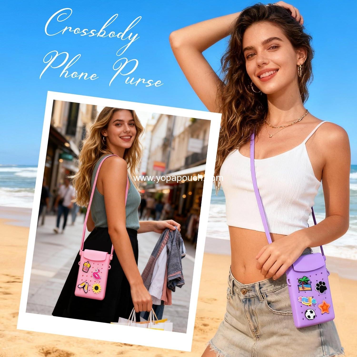 OEM Silicone Crossbody Bag for Women with Magnetic Closure, Adjustable Strap Fits iPhone, Cute Mini Phone Crossbody Bag with DIY Charms for Travel, Beach, Stocking Stuffer Gift Supplier