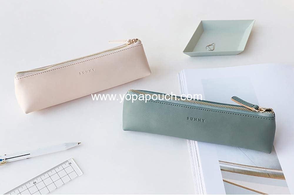 Wholesale PU Leather Small Makeup and Pencil Pouch for Students - Zipper Bag for Pens, Pencils, Markers (Apricot) Supplier