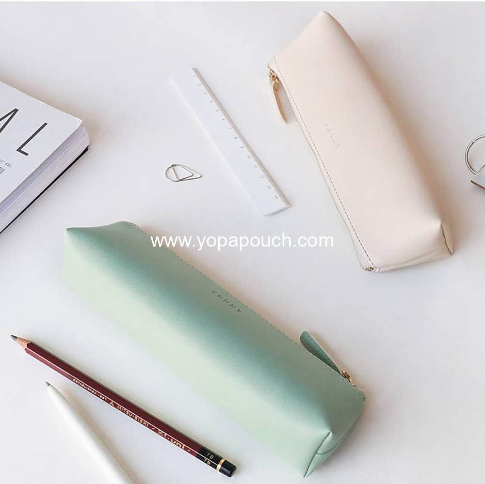 Wholesale PU Leather Small Makeup and Pencil Pouch for Students - Zipper Bag for Pens, Pencils, Markers (Apricot) Supplier