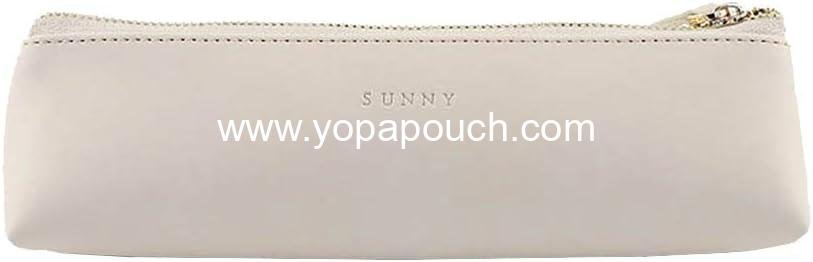 Wholesale PU Leather Small Makeup and Pencil Pouch for Students - Zipper Bag for Pens, Pencils, Markers (Apricot) Supplier