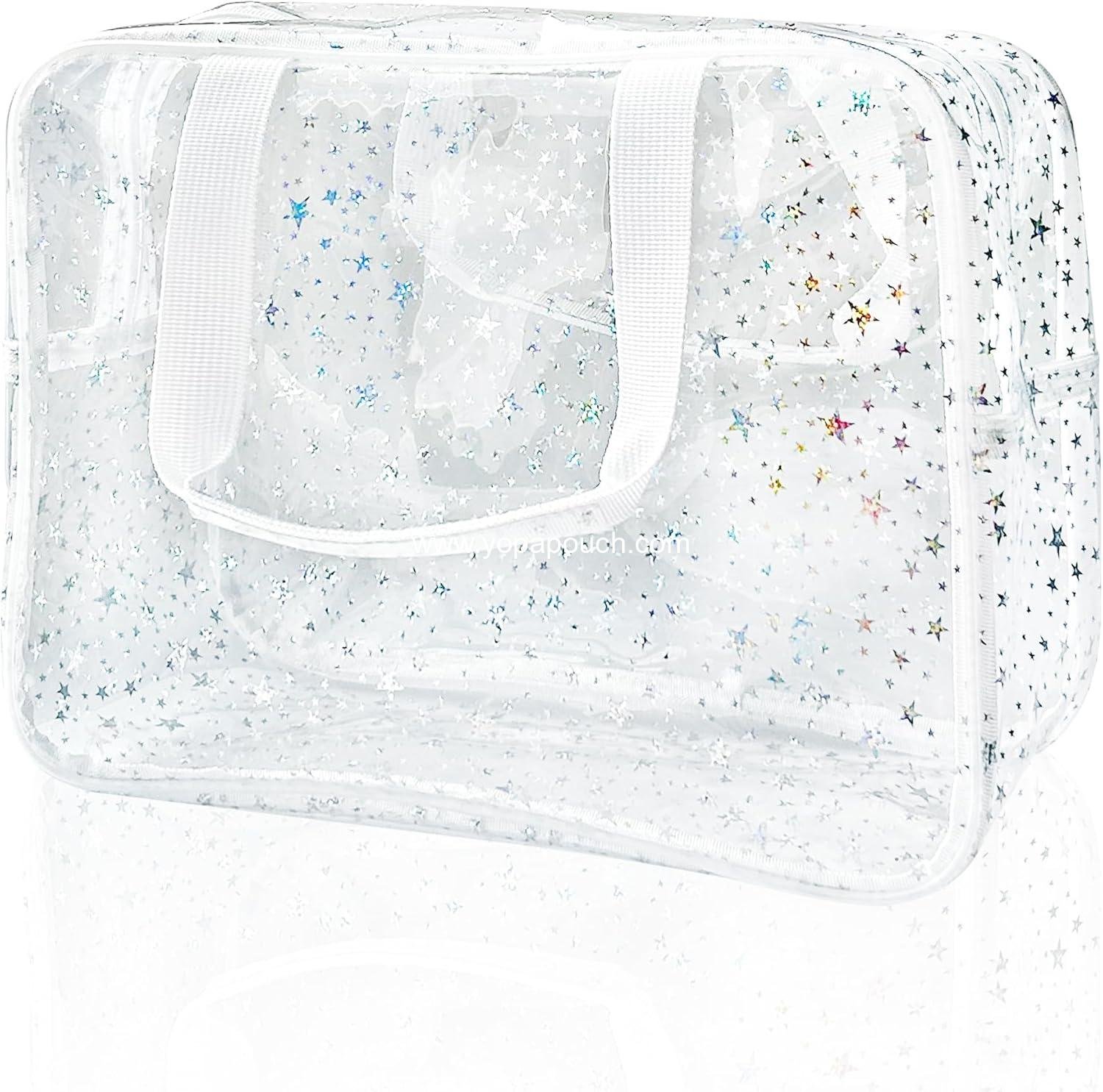 Wholesale Holographic Star Transparent PVC Cosmetic Bag Clear Makeup Toiletry Pouch for Travel and Organizing 5"x8" Supplier