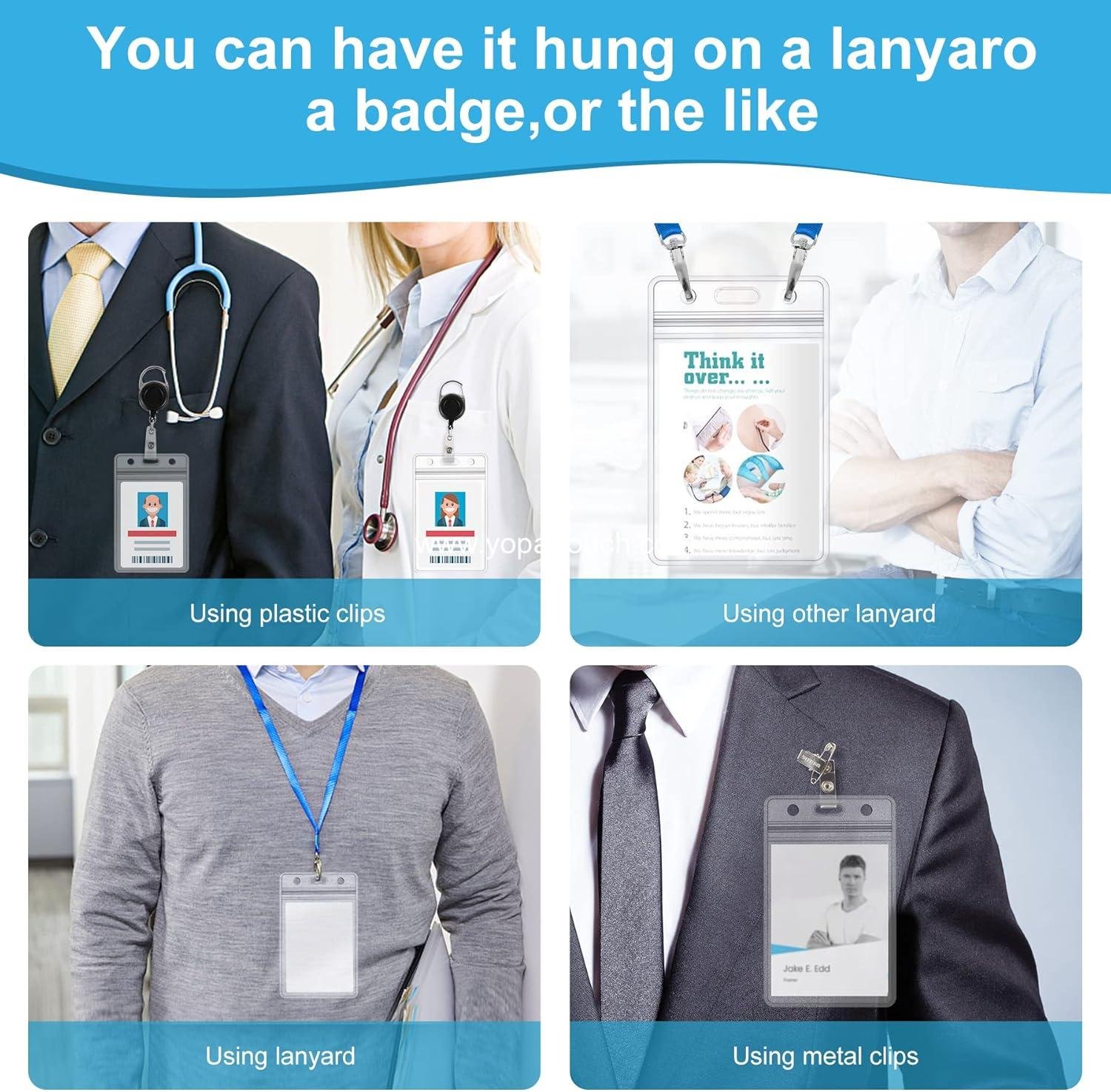 Wholesale 10 Pack Extra Thick Waterproof ID Card Name Badge Holders, Heavy Duty Clear PVC Vertical Sleeve, Resealable Pocket - Supplier