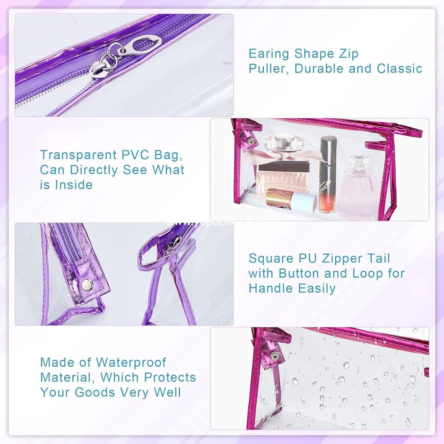 Wholesale Clear Waterproof Cosmetic Bags - 5 Pcs PVC Transparent Makeup Organizing Pouches with Zipper for Travel, Toiletries, and Vacation Supplier