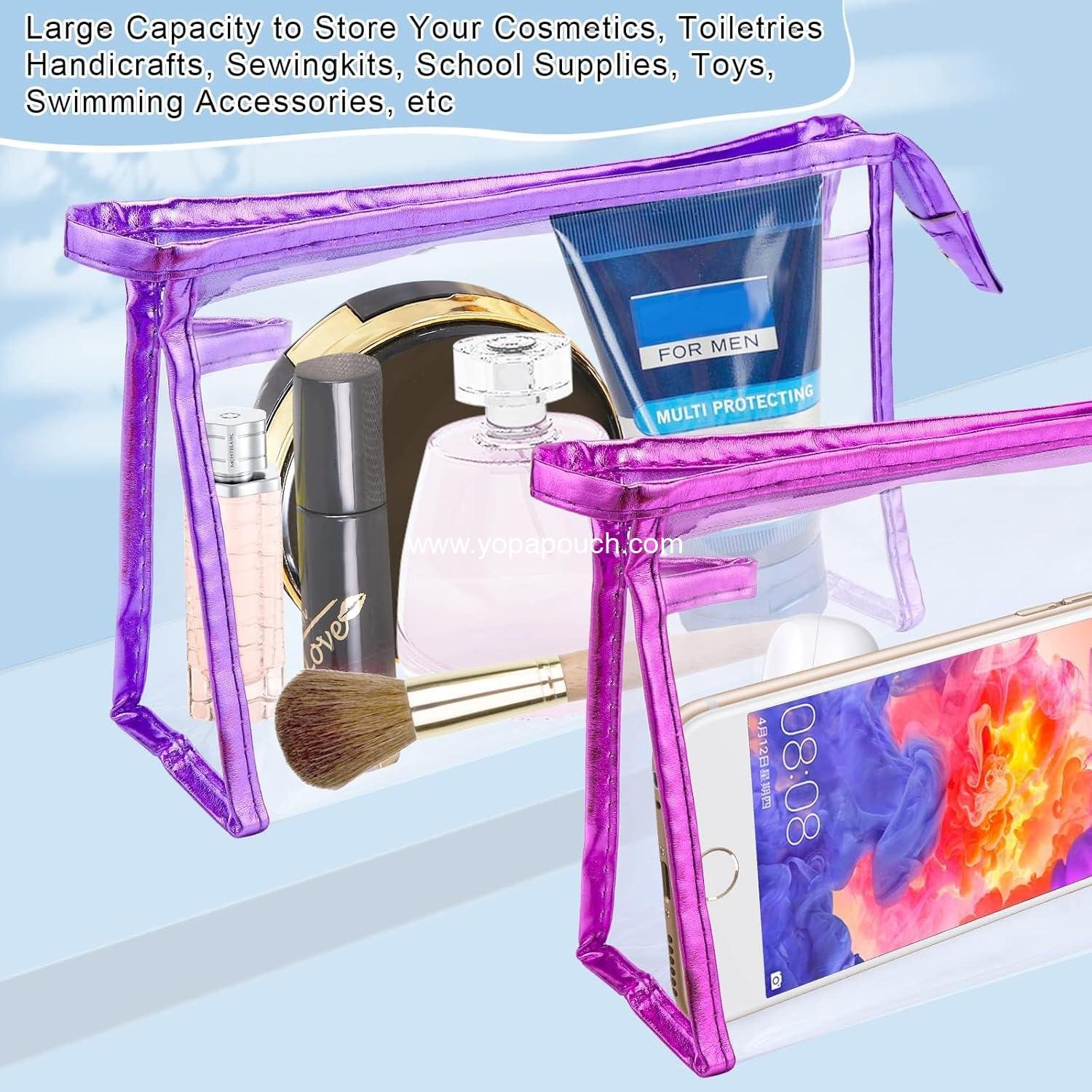 Wholesale Clear Waterproof Cosmetic Bags - 5 Pcs PVC Transparent Makeup Organizing Pouches with Zipper for Travel, Toiletries, and Vacation Supplier