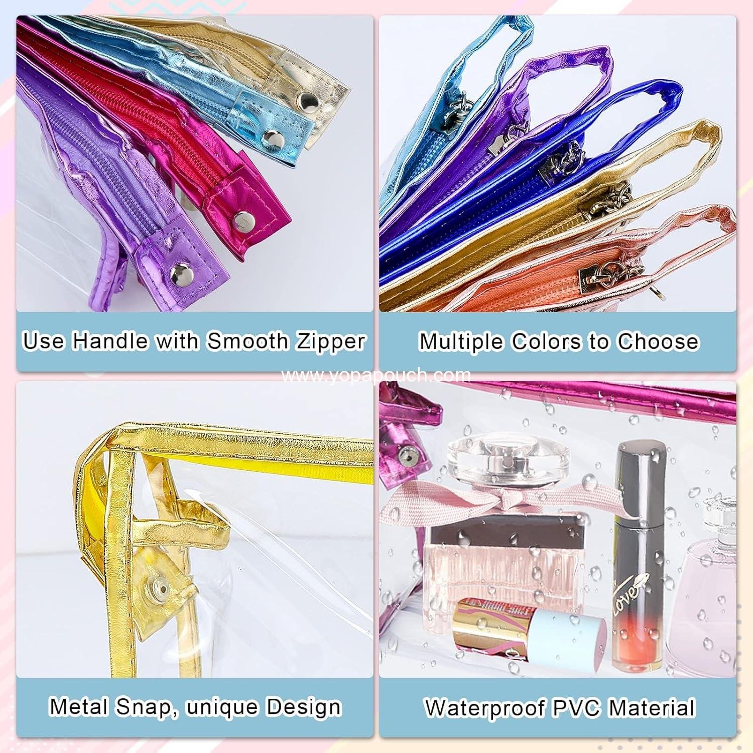 Wholesale Clear Waterproof Cosmetic Bags - 5 Pcs PVC Transparent Makeup Organizing Pouches with Zipper for Travel, Toiletries, and Vacation Supplier