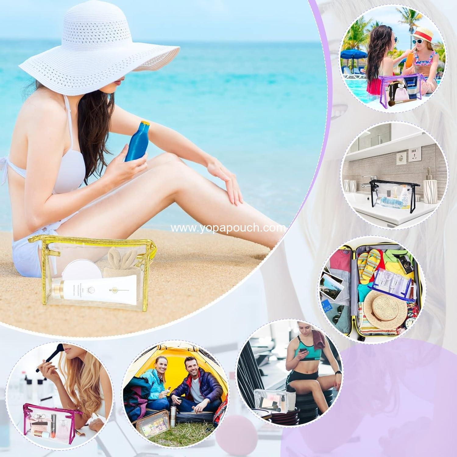 Wholesale Clear Waterproof Cosmetic Bags - 5 Pcs PVC Transparent Makeup Organizing Pouches with Zipper for Travel, Toiletries, and Vacation Supplier