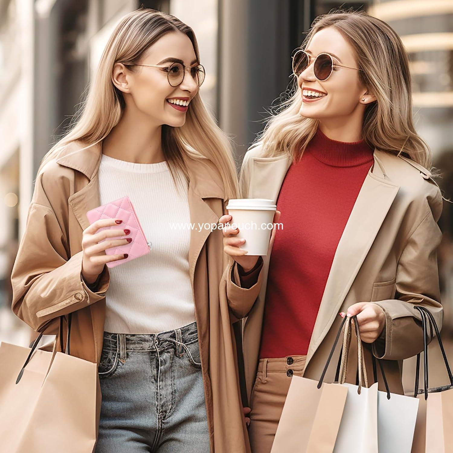 Wholesale Pink Zipper Coin Purse for Women - Rhombus PU Leather Mini Coin Bag with Keyring - Cute Change Pouch for Girls - ODM Supplier