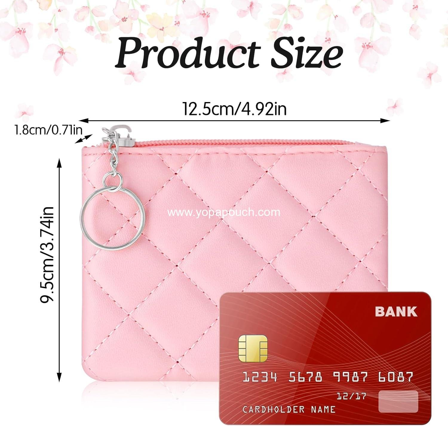 Wholesale Pink Zipper Coin Purse for Women - Rhombus PU Leather Mini Coin Bag with Keyring - Cute Change Pouch for Girls - ODM Supplier