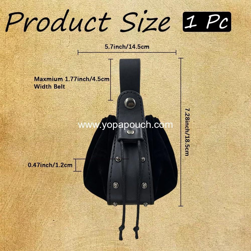 Wholesale Medieval Drawstring Belt Pouch Portable Coin Purse PU Leather Rivet Storage Waist Pack Bag for Men Women Costume LARP Vintage Viking (Black) Supplier