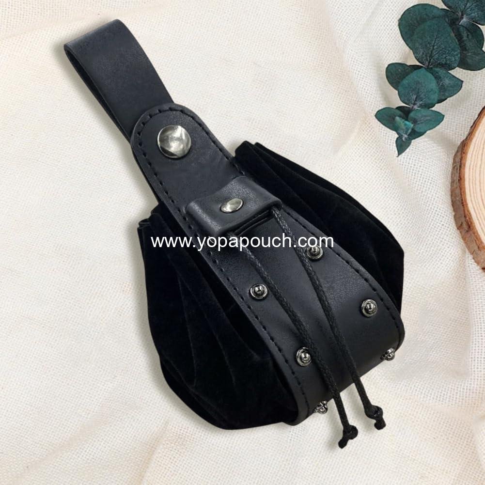 Wholesale Medieval Drawstring Belt Pouch Portable Coin Purse PU Leather Rivet Storage Waist Pack Bag for Men Women Costume LARP Vintage Viking (Black) Supplier
