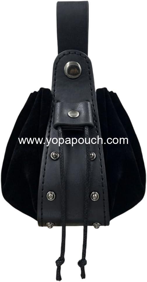 Wholesale Medieval Drawstring Belt Pouch Portable Coin Purse PU Leather Rivet Storage Waist Pack Bag for Men Women Costume LARP Vintage Viking (Black) Supplier