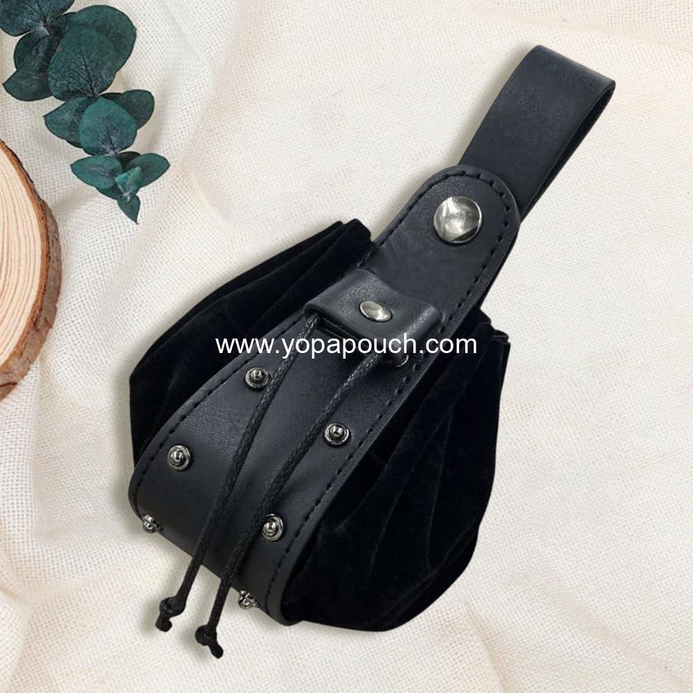 Wholesale Medieval Drawstring Belt Pouch Portable Coin Purse PU Leather Rivet Storage Waist Pack Bag for Men Women Costume LARP Vintage Viking (Black) Supplier