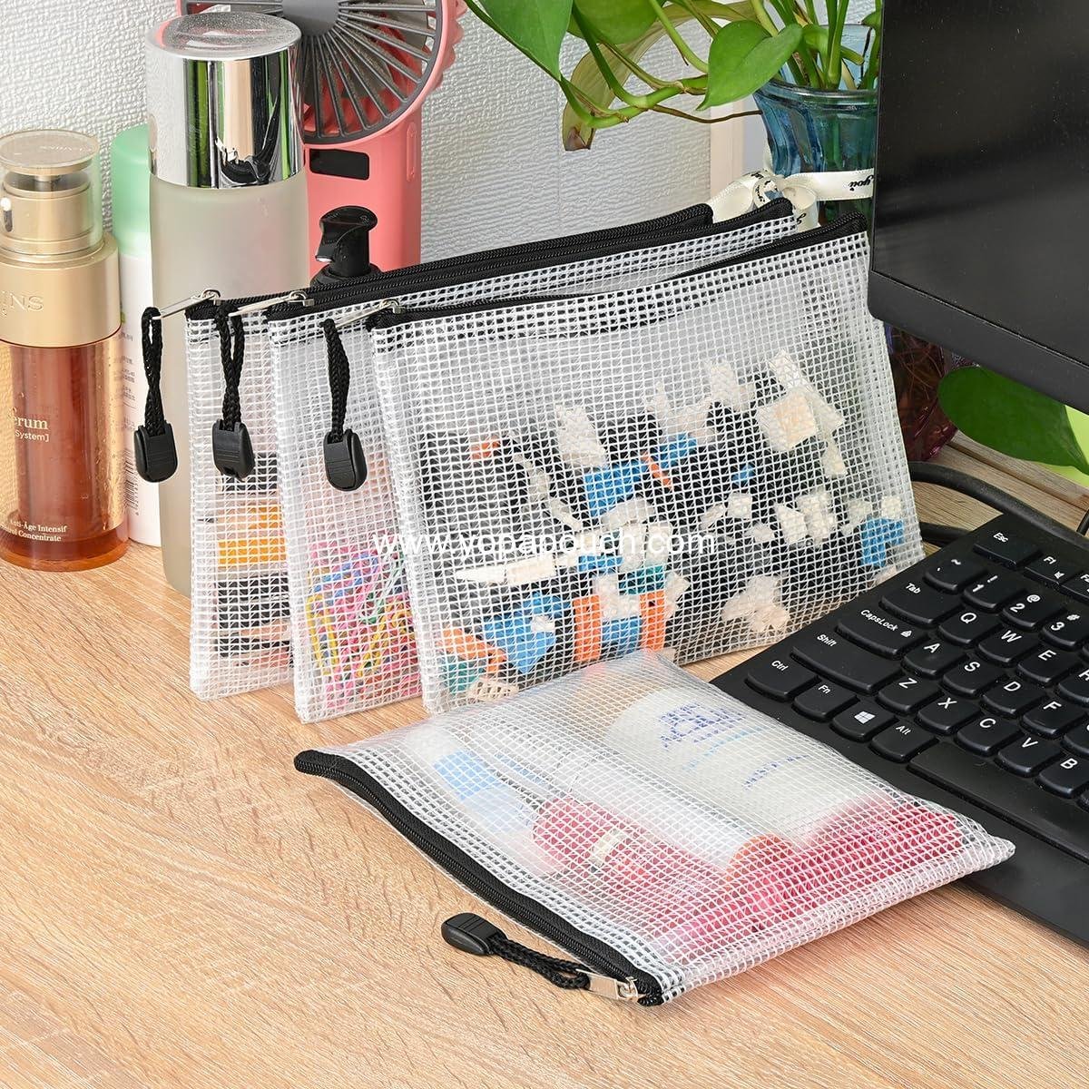 Wholesale 10 Pcs Waterproof Zipper File Bags, Plastic Mesh Pouches for Office and School, Board Game Storage (B6 Size 7.6''x5.3'', White and Black) Supplier