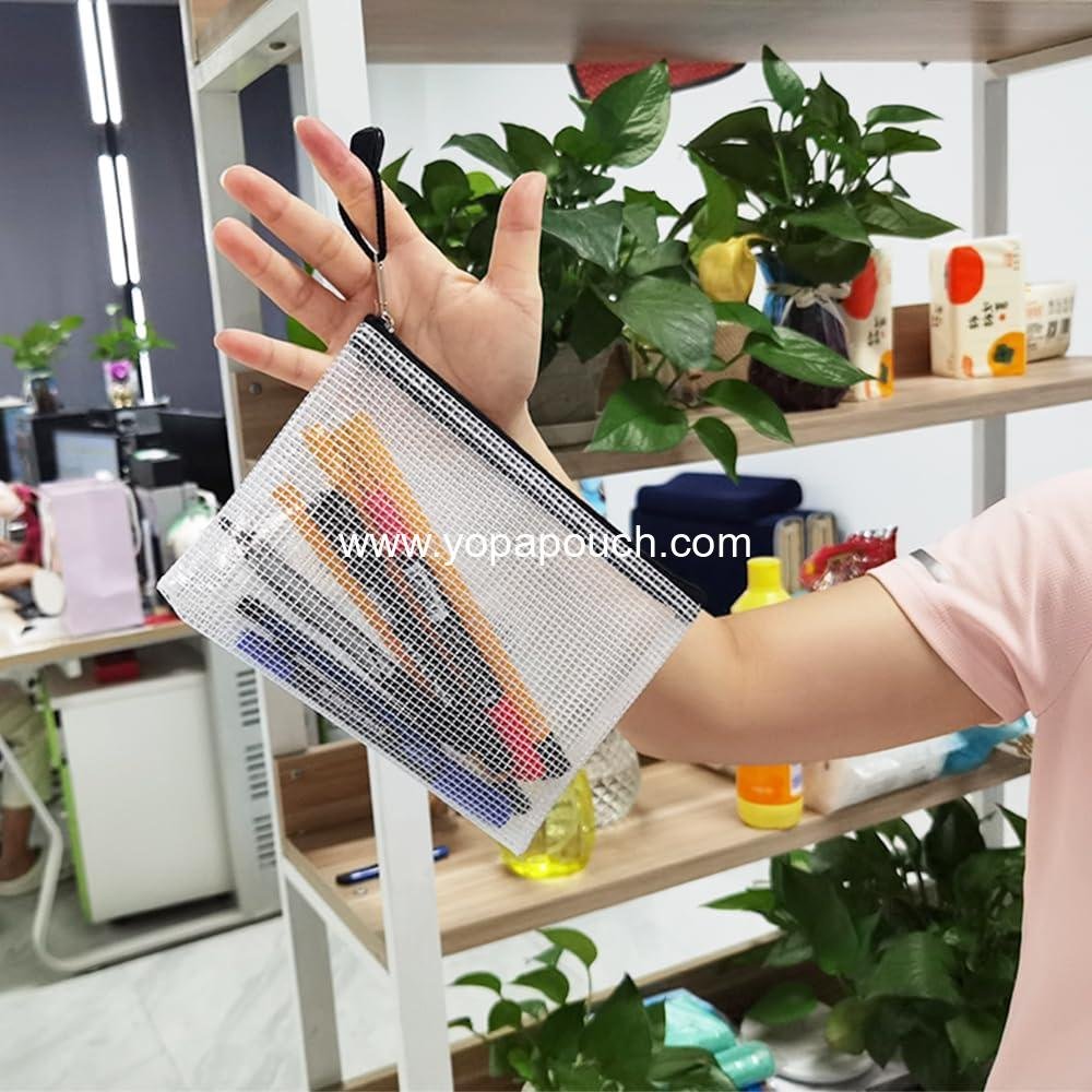 Wholesale 10 Pcs Waterproof Zipper File Bags, Plastic Mesh Pouches for Office and School, Board Game Storage (B6 Size 7.6''x5.3'', White and Black) Supplier