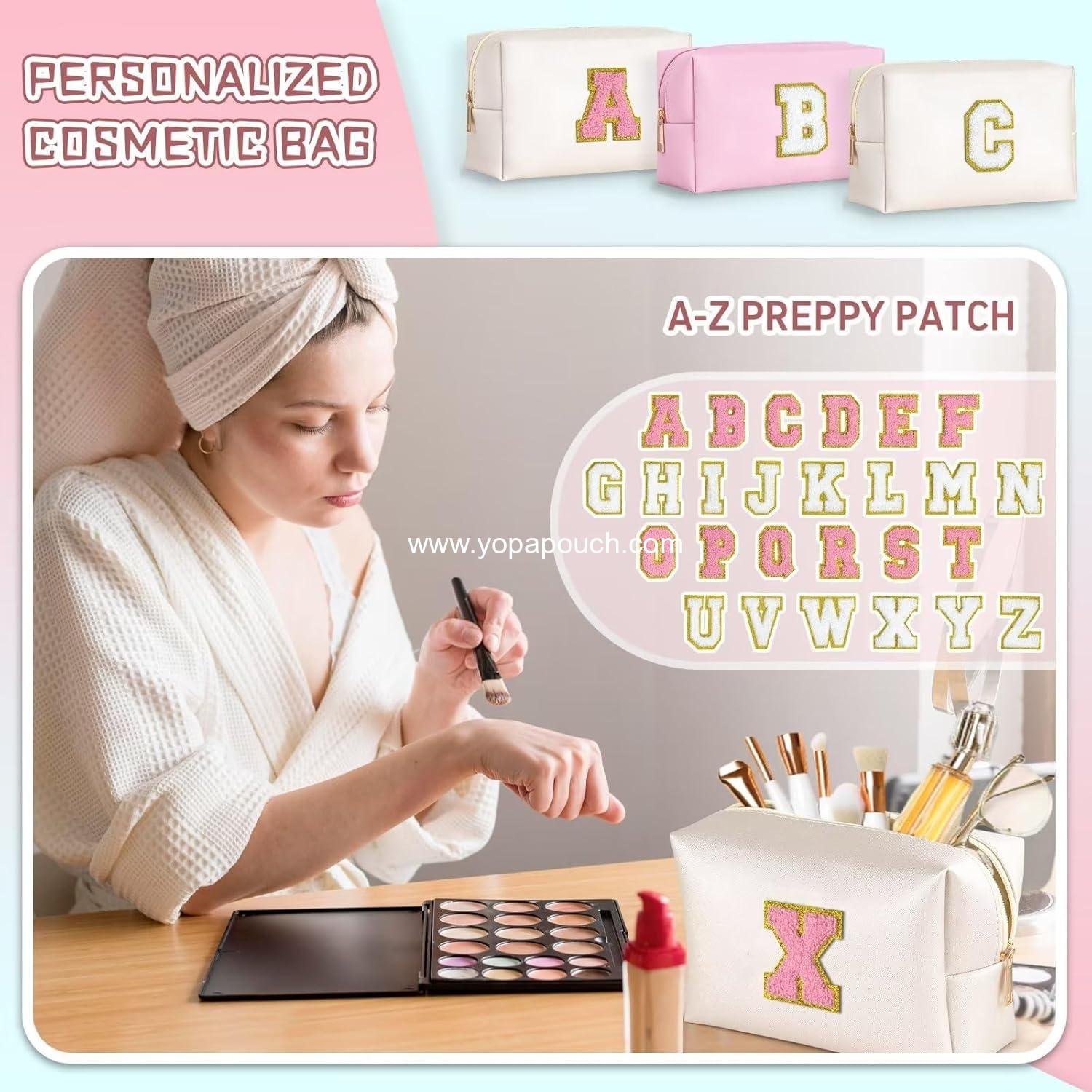 Wholesale Initial Cosmetic Bag for Women and Teen Girls - Trendy Travel Makeup Pouch and Stocking Stuffers (White A) Supplier