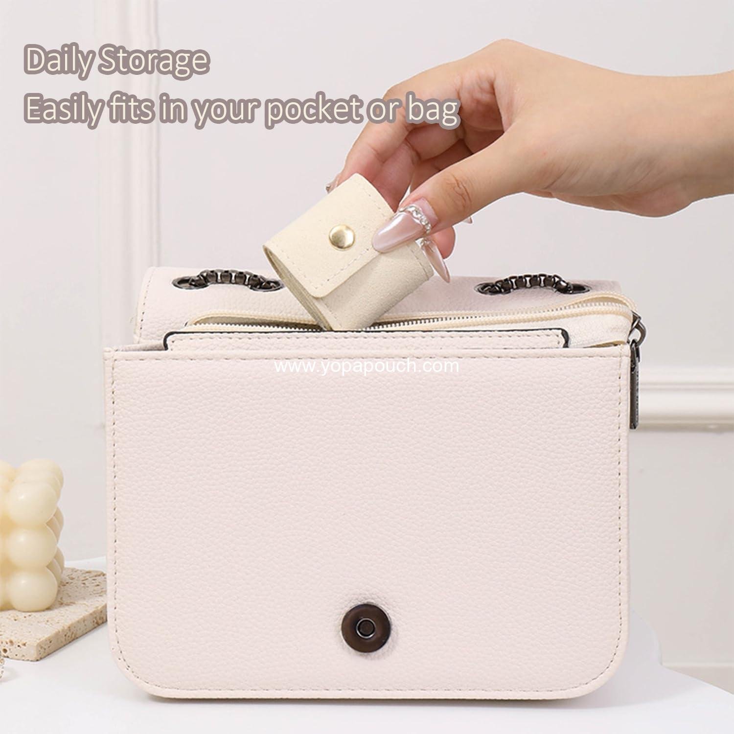 OEM Mini Travel Jewelry Roll Bag with Buckle, Portable Foldable Multifunctional Pouch for Earrings, Rings, Necklaces - Pink, Wholesale Supplier