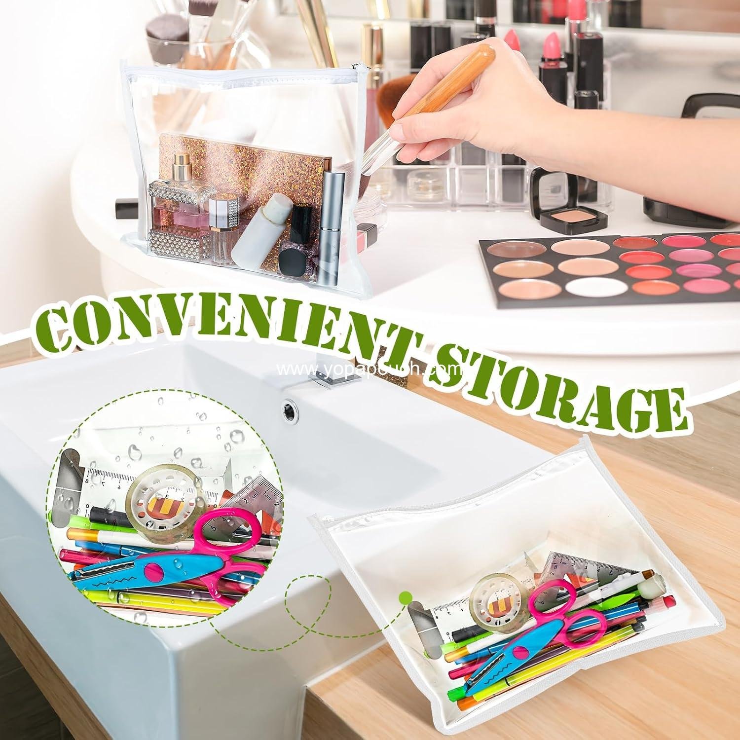 Wholesale 12 Pcs Clear Zipper Pouches PVC Makeup Envelopes Multi-purpose Pencil Cases for Document Organization (10 x 8 x 0.2 Inch, White) Supplier